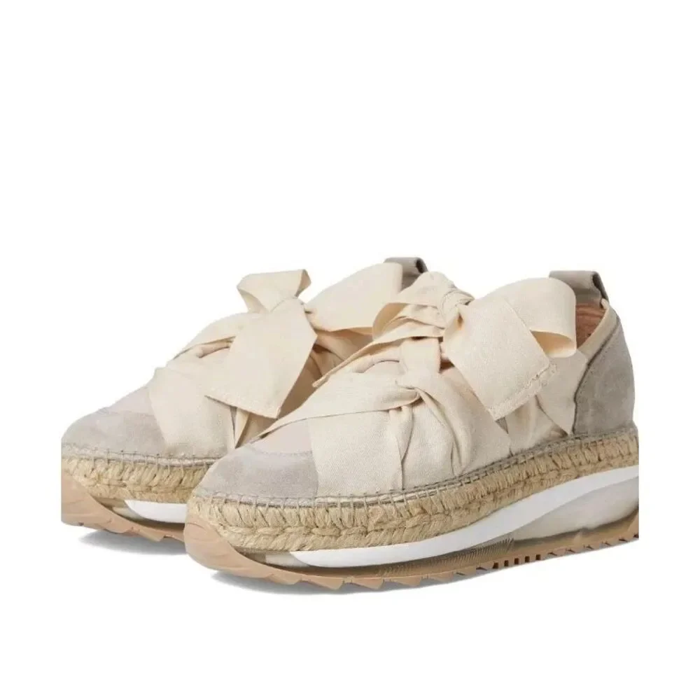 New Free People Chapmin Espadrille Sneaker Ivory Ribbon Lace Platform Shoe Sz 39